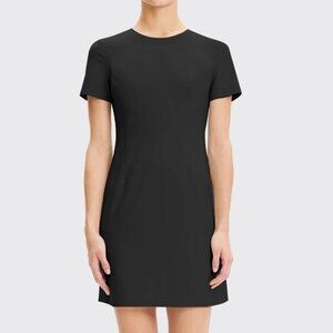 Theory Bionca D Black Short Sleeve Knee Length Dress Padded Shoulder Exposed Zip